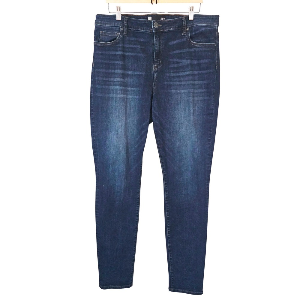 Kut‎ from the Kloth Mia High Rise Skinny Jean Dark Wash Blue 18 Distress Stretch